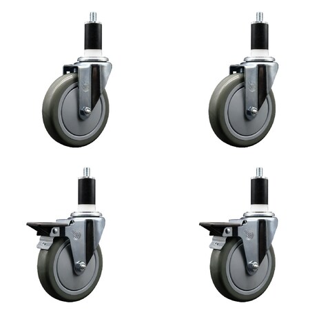 Service Caster 5'' Gray Poly Wheel Swivel 1-3/8'' Expanding Stem Caster Set 2 Brakes, 4PK SCC-EX20S514-PPUB-2-PLB-2-138